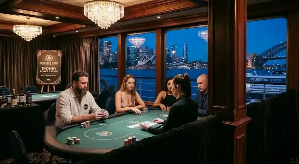Cruise liner ballroom set for a poker evening